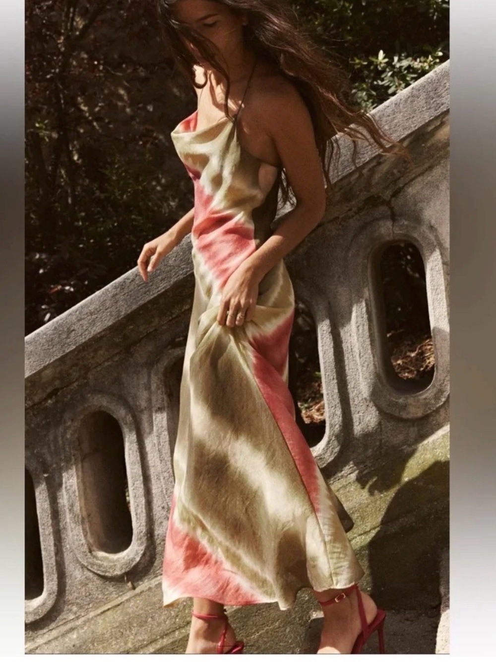 Zara Multicolor Tie-Dye Maxi Dress w/ Beaded Strap Detail SZ L Slip summer dress - Picture 2 of 12